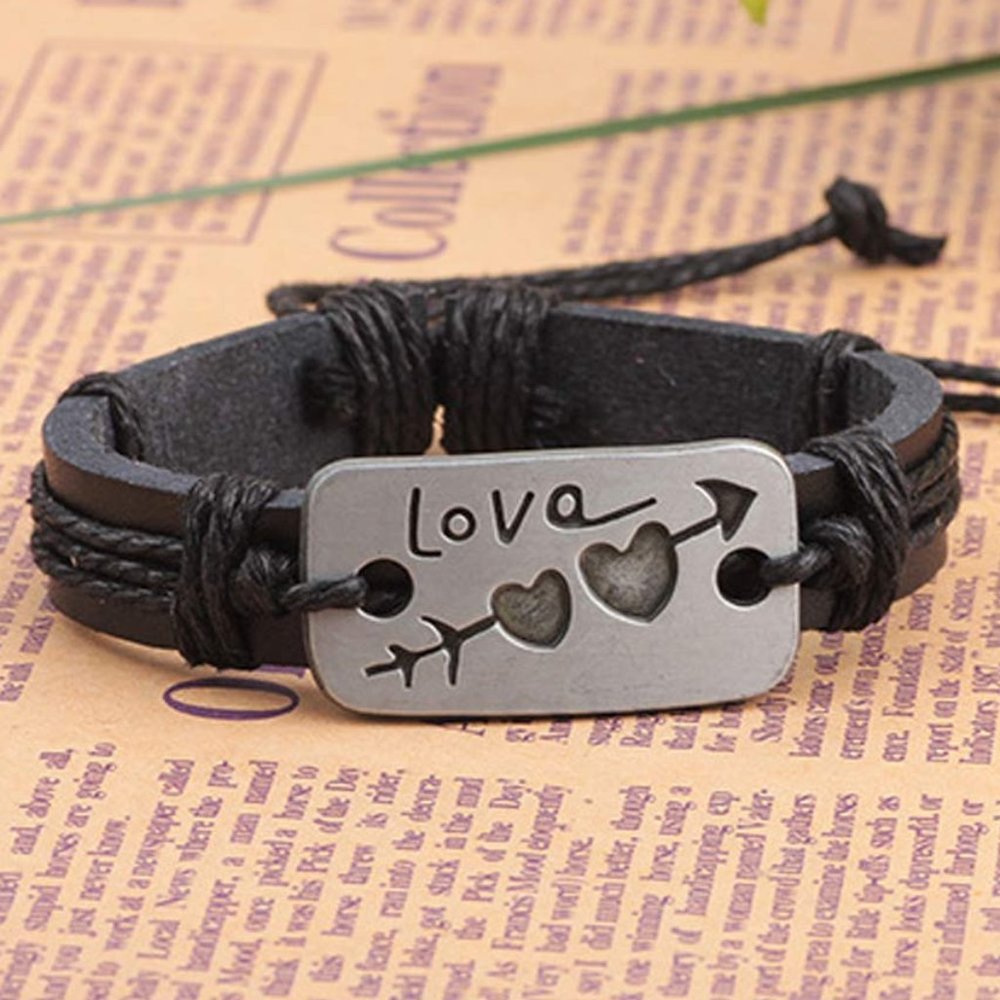 Bracelet- NEW- Leather Adjustable LOVE Hearts